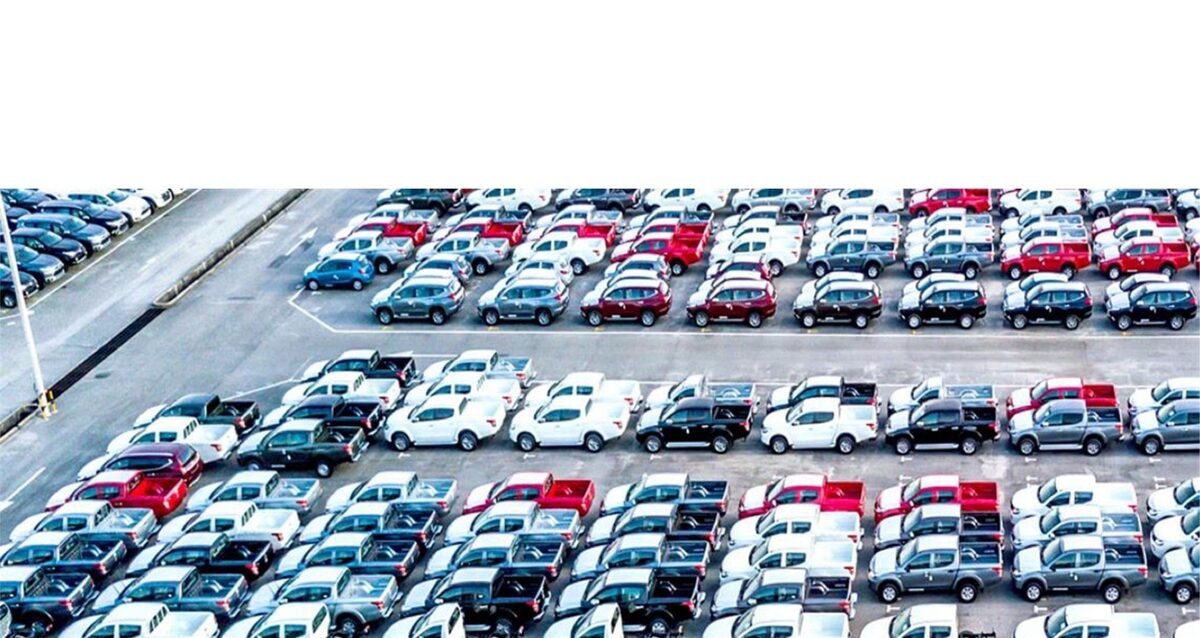 Rows of imported vehicles ready for delivery